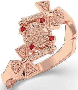 Garnet Rose Gold Silver Celtic Warrior Sword Trinity Knot Ring Mens Ladies Unisex