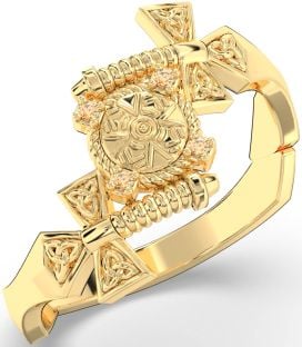 Citrine Gold Silver Celtic Warrior Sword Trinity Knot Ring Mens Ladies Unisex