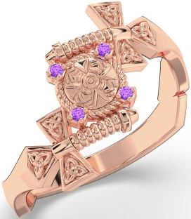 Amethyst Rose Gold keltisch Krieger Schwert Dreieinigkeit Knoten Ring Herren Damen Unisex