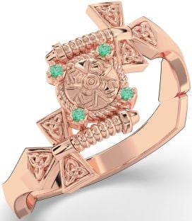 Smaragd Rose Gold keltisch Krieger Schwert Dreieinigkeit Knoten Ring Herren Damen Unisex