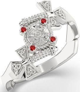 Garnet Silver Celtic Warrior Sword Trinity Knot Ring Mens Ladies Unisex