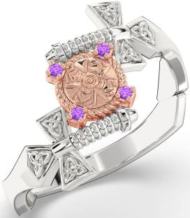 Amethyst Rose Gold Silver Celtic Warrior Sword Trinity Knot Ring Mens Ladies Unisex