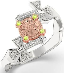 Peridot Rose Gold Silver Celtic Warrior Sword Trinity Knot Ring Mens Ladies Unisex