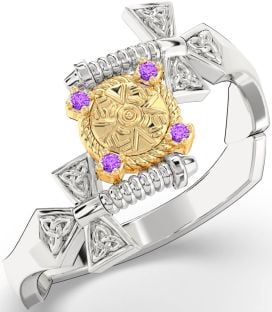 Amethyst Gold Silver Celtic Warrior Sword Trinity Knot Ring Mens Ladies Unisex