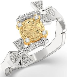 Diamond Gold Silver Celtic Warrior Sword Trinity Knot Ring Mens Ladies Unisex