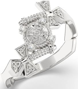 Diamond White Gold Celtic Warrior Sword Trinity Knot Ring Mens Ladies Unisex