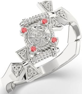 Ruby White Gold Celtic Warrior Sword Trinity Knot Ring Mens Ladies Unisex