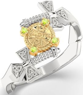 Peridot White Yellow Gold Celtic Warrior Sword Trinity Knot Ring Mens Ladies Unisex