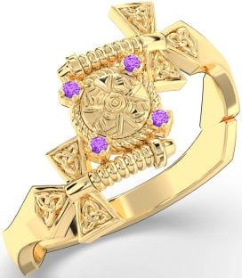 Amethyst Gold keltisch Krieger Schwert Dreieinigkeit Knoten Ring Herren Damen Unisex