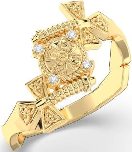 Diamond Gold Celtic Warrior Sword Trinity Knot Ring Mens Ladies Unisex