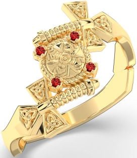 Garnet Gold Celtic Warrior Sword Trinity Knot Ring Mens Ladies Unisex