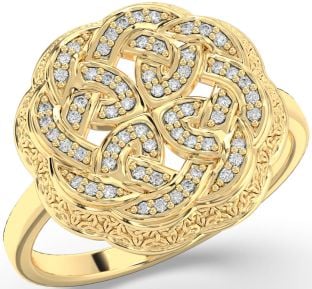 Diamond Gold Silver Celtic Trinity Knot Ring Mens Ladies Unisex