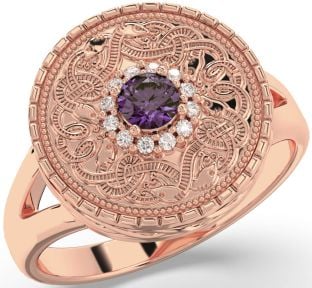 Men's Diamond Alexandrite Rose Gold Silver Warrior Signet Ring Mens Ladies Unisex