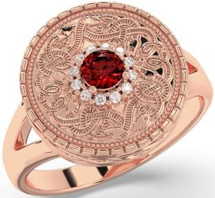 Men's Diamond Garnet Rose Gold Silver Warrior Signet Ring Mens Ladies Unisex