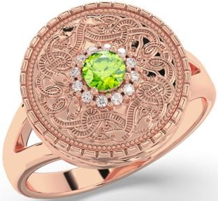 Men's Diamond Peridot Rose Gold Silver Warrior Signet Ring Mens Ladies Unisex