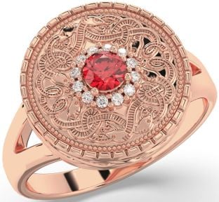 Men's Diamond Ruby Rose Gold Silver Warrior Signet Ring Mens Ladies Unisex