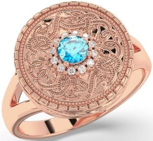 Men's Diamond Topaz Rose Gold Silver Warrior Signet Ring Mens Ladies Unisex