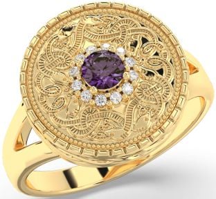 Men's Diamond Alexandrite Gold Silver Warrior Signet Ring Mens Ladies Unisex