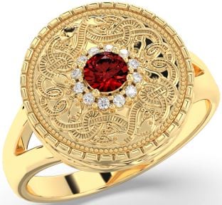 Men's Diamond Garnet Gold Silver Warrior Signet Ring Mens Ladies Unisex