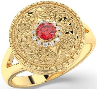 Men's Diamond Ruby Gold Silver Warrior Signet Ring Mens Ladies Unisex