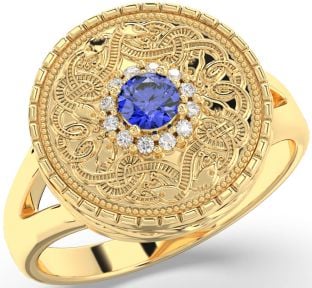 Men's Diamond Sapphire Gold Silver Warrior Signet Ring Mens Ladies Unisex