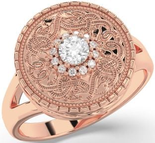 Men's Diamond Rose Gold Warrior Signet Ring Mens Ladies Unisex