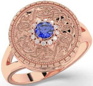 Men's Diamond Sapphire Rose Gold Warrior Signet Ring Mens Ladies Unisex