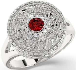 Men's Diamond Garnet Silver Warrior Signet Ring Mens Ladies Unisex