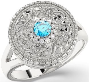 Men's Diamond Topaz Silver Warrior Signet Ring Mens Ladies Unisex