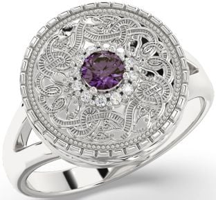 Men's Diamond Alexandrite White Gold Warrior Signet Ring Mens Ladies Unisex