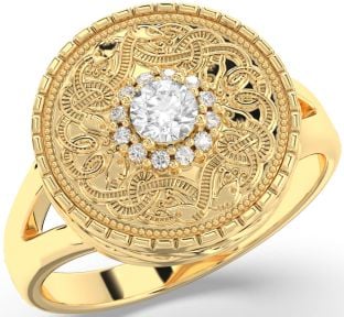 Men's Diamond Gold Warrior Signet Ring Mens Ladies Unisex