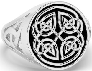 Men's White Gold Black Rhodium Celtic Trinity Knot Ring