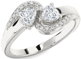 Diamond Silver Two Heart Ring