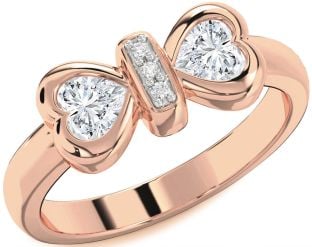 Diamond Rose Gold Bow Two Heart Ring