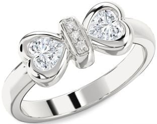 Diamond Platinum Bow Two Heart Ring