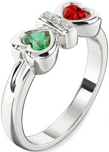 Diamond Platinum Bow Two Heart Promise Ring