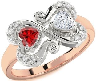 Diamond Platinum & Rose Gold Two Heart Promise Ring
