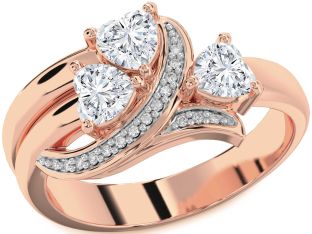 Diamond Rose Gold Heart Three Stone Ring
