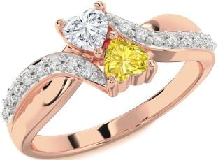 Diamond Rose Gold Silver Two Heart Promise Ring