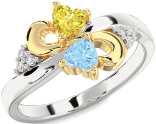 Diamond Silver & 10K gold Infinity Two Heart Promise Ring