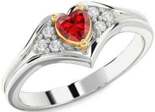 Diamond Ruby Platinum & Yellow Gold Heart Promise Ring