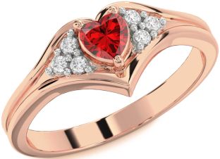 Diamond Ruby Rose Gold Heart Promise Ring