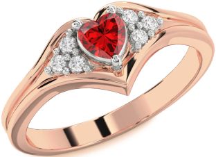 Diamond Ruby Platinum & Rose Gold Heart Promise Ring
