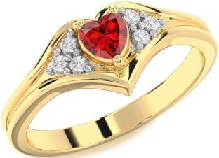 Diamond Ruby Gold Heart Promise Ring