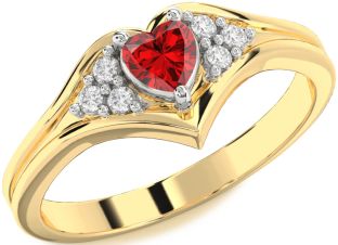 Diamond Ruby Platinum & Yellow Gold Heart Promise Ring