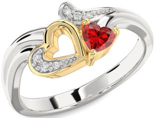 Diamond Ruby Platinum & Yellow Gold Heart Promise Ring