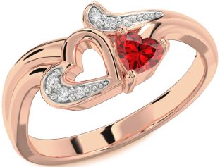 Diamond Ruby Rose Gold Heart Promise Ring