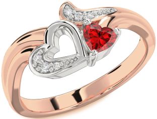 Diamond Ruby Platinum & Rose Gold Heart Promise Ring