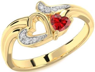 Diamond Ruby Gold Heart Promise Ring