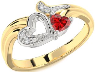 Diamond Ruby Platinum & Yellow Gold Heart Promise Ring